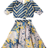 Blue & Yellow Floral Abstract Lehenga choli