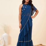 Blue & Gold Roses Blouse with Prestitched Saree