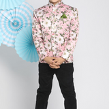 Pink & White Floral Slim-Fit Jodhpuri Blazer