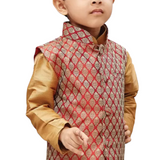 Maroon & Gold Festive Silk Nehru Jacket