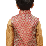 Maroon & Gold Festive Silk Nehru Jacket