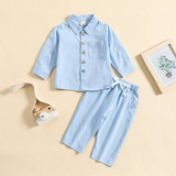 Hemp Cotton Long Sleeve Collar Shirt Pajamas with Pants