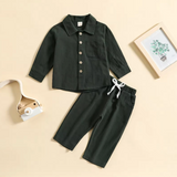 Hemp Cotton Long Sleeve Collar Shirt Pajamas with Pants