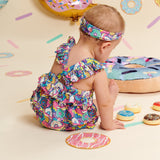 Donut Space Out Ruffle Strap Bubble Romper