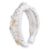 Embellished Knot Headband - Tweed Rhinestone Pearl