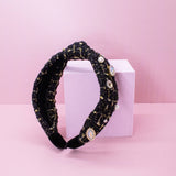 Embellished Knot Headband - Tweed Rhinestone Pearl