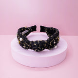 Embellished Knot Headband - Tweed Rhinestone Pearl