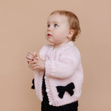 Bow Cardigan, Baby Pink/Black | Kids Sweater