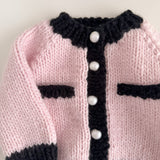 Coco Cardigan, Baby Pink/Black | Kids Pearl Sweater